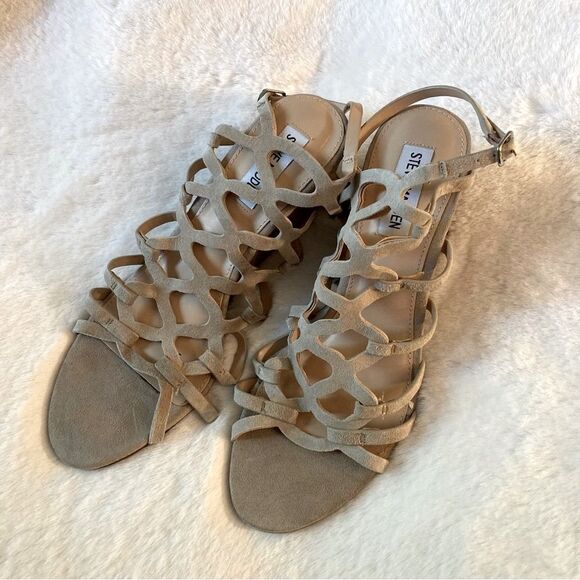 Steve Madden Christina Wedge Sandals Heels Size 7.5 7 1/2 Taupe Suede NWOB - Picture 2 of 9